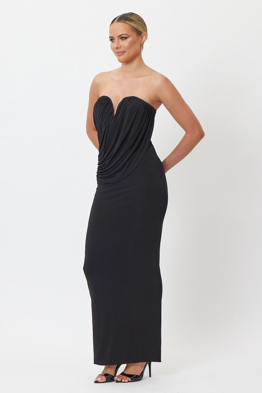 lauren maxi dress LESET Lauren Long Sleeve Cardigan Dress in Black in Jersey