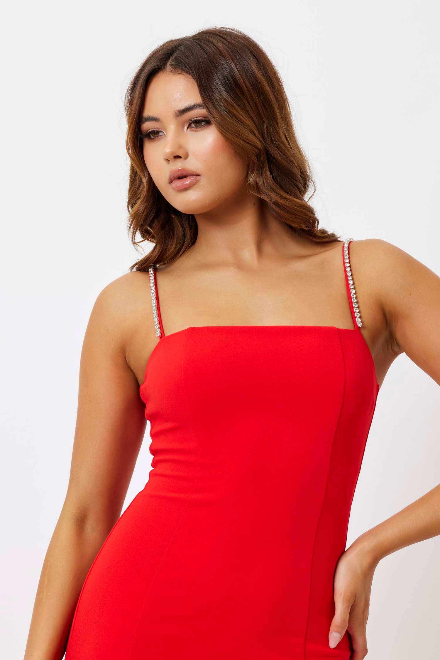 Lily Square Neck Red Dress